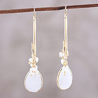 Gold plated rainbow moonstone dangle earrings, 'Regal Beauty'