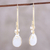 Gold plated rainbow moonstone dangle earrings, 'Regal Beauty' - Gold Plated Rainbow Moonstone Dangle Earrings from India thumbail