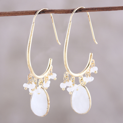 Gold plated rainbow moonstone dangle earrings, 'Regal Beauty' - Gold Plated Rainbow Moonstone Dangle Earrings from India