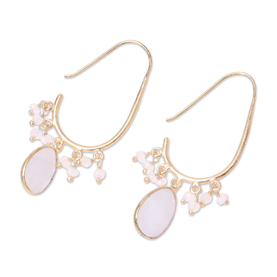 Gold plated rainbow moonstone dangle earrings, 'Regal Beauty' - Gold Plated Rainbow Moonstone Dangle Earrings from India