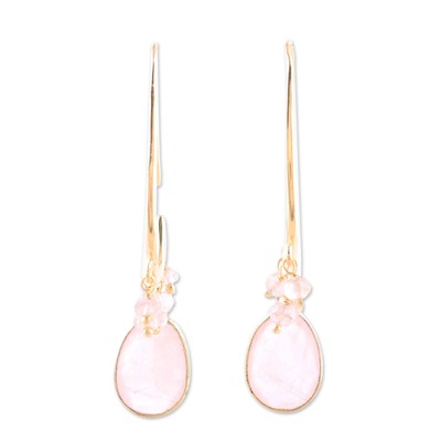 18K Gold Plated Pink Quartz Beautiful Fashion Dangle Earrings Unique Jewelry
