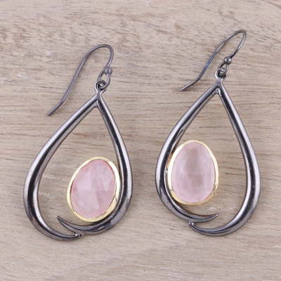 Gold accent rose quartz dangle earrings, 'Endear' - Rose Quartz and Gold Accent Sterling Silver Dangle Earrings