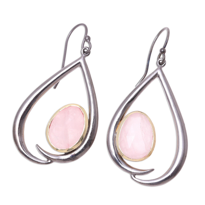 Gold accent rose quartz dangle earrings, 'Endear' - Rose Quartz and Gold Accent Sterling Silver Dangle Earrings