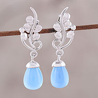 Rhodium plated chalcedony dangle earrings, 'Blissful Vine in Blue' - Sterling Silver Blue Chalcedony Vine Dangle Earrings