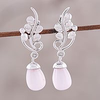 Rhodium plated chalcedony dangle earrings,