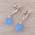 Rhodium plated chalcedony dangle earrings, 'Blue Tulip' - Rhodium Plated Dangle Earrings with Blue Chalcedony