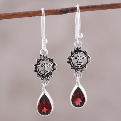Small Faceted Citrine and Garnet 925 Sterling Silver Dangle Earrings