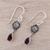 Garnet dangle earrings, 'Scarlet Sunset' - Sterling Silver and Faceted Garnet Sun Dangle Earrings