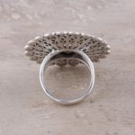 Smoky quartz cocktail ring, 'Beautiful Bloom' - Sterling Silver Smoky Quartz Floral Openwork Cocktail Ring