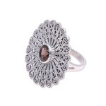 Smoky quartz cocktail ring, 'Beautiful Bloom' - Sterling Silver Smoky Quartz Floral Openwork Cocktail Ring