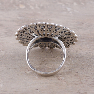 Amethyst cocktail ring, 'Beautiful Bloom' - Sterling Silver Amethyst Openwork Flower Cocktail Ring