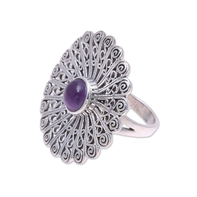 Amethyst cocktail ring, 'Beautiful Bloom' - Sterling Silver Amethyst Openwork Flower Cocktail Ring