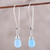 Chalcedony dangle earrings, 'Graceful Tear in Blue' - Blue Chalcedony and Sterling Silver Teardrop Dangle Earrings (image 2b) thumbail