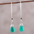 Green onyx dangle earrings, 'Graceful Tear in Green' - Green Onyx and Sterling Silver Teardrop Dangle Earrings (image 2) thumbail