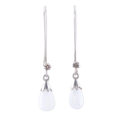 Rainbow moonstone dangle earrings, 'Graceful Tear in White' - Rainbow Moonstone Sterling Silver Teardrop Dangle Earrings