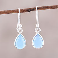 Chalcedony dangle earrings, 'Gentle Tear' - Blue Chalcedony and Sterling Silver Teardrop Dangle Earrings