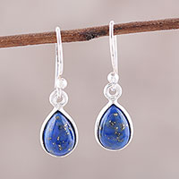 Lapis lazuli dangle earrings, 'Gentle Tear'