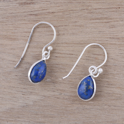 Lapis lazuli dangle earrings, 'Gentle Tear' - Lapis Lazuli and Sterling Silver Teardrop Dangle Earrings