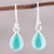 Onyx dangle earrings, 'Gentle Tear in Green' - Green Onyx and Sterling Silver Teardrop Dangle Earrings (image 2) thumbail