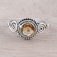 Citrine cocktail ring, 'Assam Allure' - Spiral Motif Citrine Cocktail Ring from India