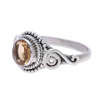 Citrine cocktail ring, 'Assam Allure' - Spiral Motif Citrine Cocktail Ring from India