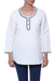 Cotton blend tunic, 'Carefree Ivory' - Linen and Cotton Ivory Tunic with Sequins and Beaded Accents thumbail