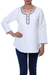 Cotton blend tunic, 'Carefree Ivory' - Linen and Cotton Ivory Tunic with Sequins and Beaded Accents (image 2b) thumbail