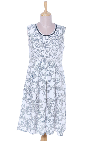 Viscose sundress, 'Azure Vines' - Viscose Dress with Printed Vine Motifs in Azure from India