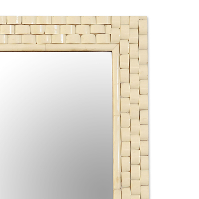 Bone wall mirror, 'Bone Mosaic' - Handcrafted Bone Mosaic Wall Mirror from India