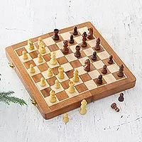 juego de ajedrez de madera - Juego de ajedrez de viaje de madera con tablero plegable en estuche de almacenamiento