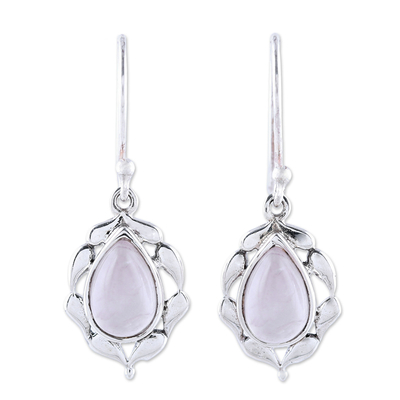 Rose quartz dangle earrings, 'Circled by Paisleys' - Paisley Motif Rose Quartz Dangle Earrings from India