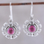 Garnet dangle earrings, 'Gleaming Bloom' - Gleaming Garnet Dangle Earrings Crafted in India (image 2) thumbail
