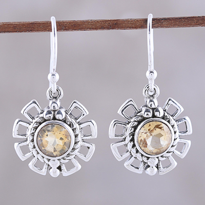 Citrine dangle earrings, 'Gleaming Bloom' - Gleaming Citrine Dangle Earrings Crafted in India