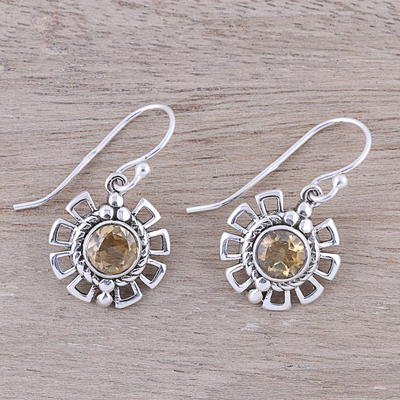 Citrine dangle earrings, 'Gleaming Bloom' - Gleaming Citrine Dangle Earrings Crafted in India