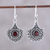Garnet dangle earrings, 'Gemstone Flowers' - Handmade Garnet Dangle Earrings from India (image 2) thumbail