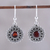 Garnet dangle earrings, 'Garnet Circles' - Handmade Circular Garnet Dangle Earrings from India (image 2) thumbail