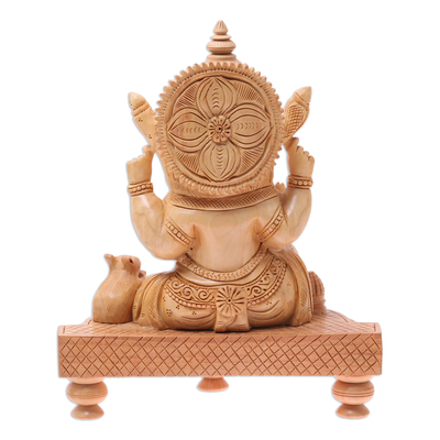 Wood sculpture, 'Ganesha with Sweet Treats' - Hand-Carved Hindu Lord Ganesha Kadam Wood Sculpture