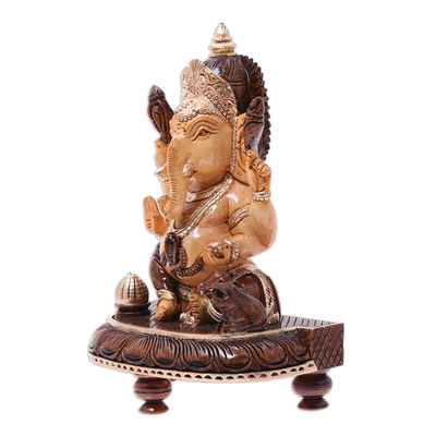 Wood sculpture, 'Auspicious Lord Ganesha' - Hand-Carved Kadam Wood Lord Ganesha Elephant Sculpture