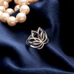 Sterling silver cocktail ring, 'Graceful Lotus' - Sterling Silver Lotus Flower Cocktail Ring from India