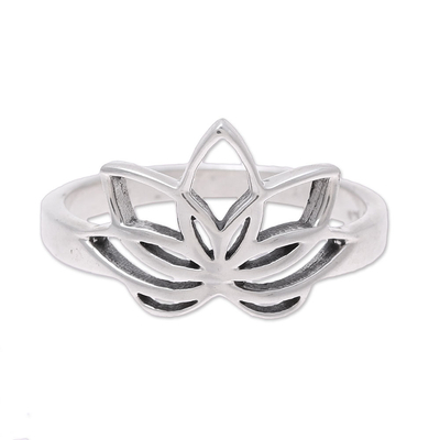 Sterling Silver Lotus Flower Cocktail Ring from India