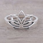 Sterling silver cocktail ring, 'Graceful Lotus' - Sterling Silver Lotus Flower Cocktail Ring from India