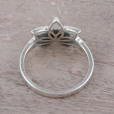 Sterling silver cocktail ring, 'Graceful Lotus' - Sterling Silver Lotus Flower Cocktail Ring from India