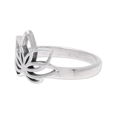 Sterling silver cocktail ring, 'Graceful Lotus' - Sterling Silver Lotus Flower Cocktail Ring from India