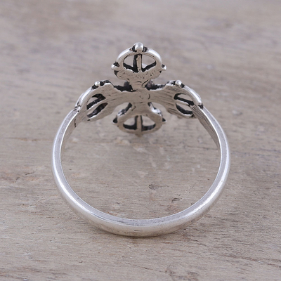 Sterling silver cocktail ring, 'Compass Rose' - Sterling Silver Openwork and Dot Motif Flower Cocktail Ring