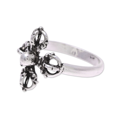 Sterling silver cocktail ring, 'Compass Rose' - Sterling Silver Openwork and Dot Motif Flower Cocktail Ring