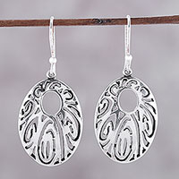 Sterling silver dangle earrings, 'Elaborate Ellipse' - Sterling Silver Openwork Elliptical Dangle Earrings