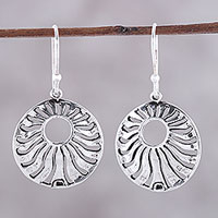 Sterling silver dangle earrings, 'Abundant Rays' - Sterling Silver Openwork Circle Dangle Earrings from India