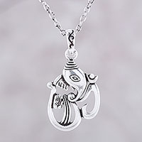 Sterling silver pendant necklace, 'Artistic Om Ganesha'