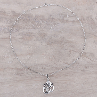 Sterling silver pendant necklace, 'Artistic Om Ganesha' - Sterling Silver Ganesha as Om Pendant Necklace from India