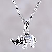 Halskette mit Anhänger aus Sterlingsilber, „Serene Elephant“ – Halskette mit Elefantenanhänger aus Sterlingsilber aus Indien